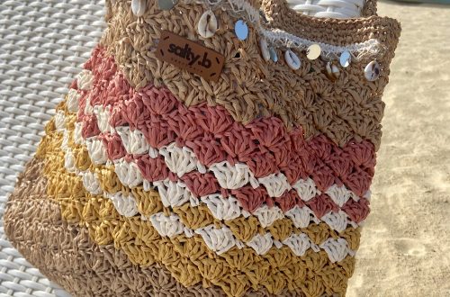 Crochet Raffia Bag in Pink, Yellow, and White